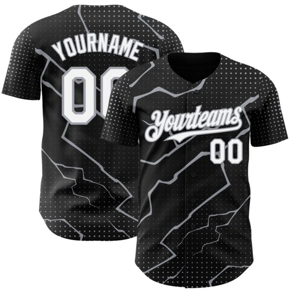 Custom Black White-Gray Lightning Polka Dot Authentic Baseball Jersey
