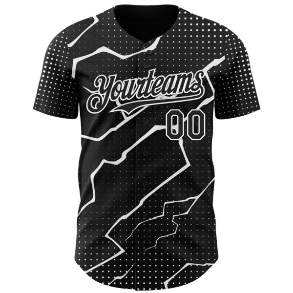 Custom Black White Lightning Polka Dot Authentic Baseball Jersey