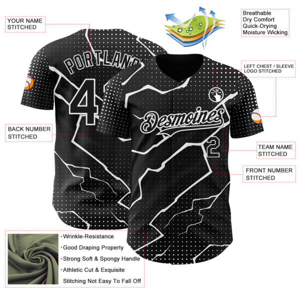 Custom Black White Lightning Polka Dot Authentic Baseball Jersey