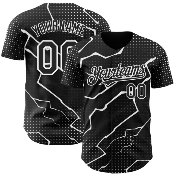 Custom Black White Lightning Polka Dot Authentic Baseball Jersey