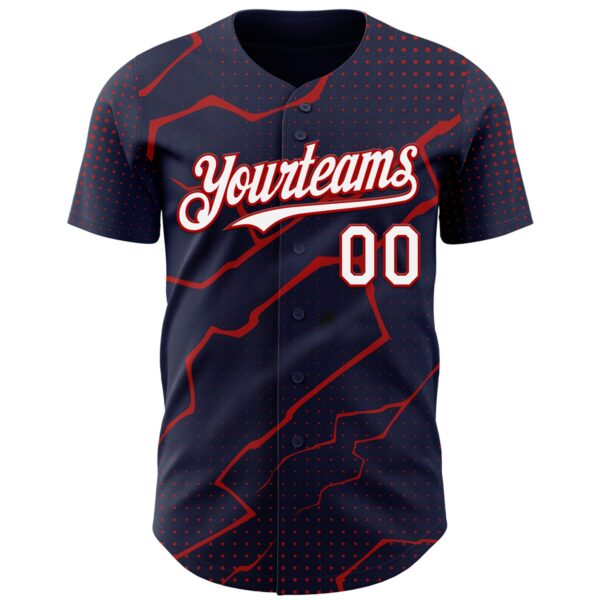 Custom Navy White-Red Lightning Polka Dot Authentic Baseball Jersey