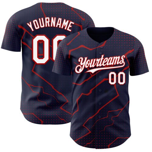 Custom Navy White-Red Lightning Polka Dot Authentic Baseball Jersey