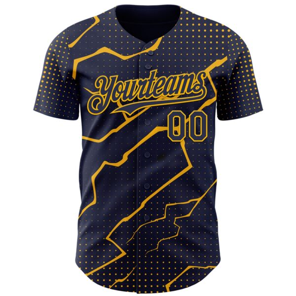 Custom Navy Gold Lightning Polka Dot Authentic Baseball Jersey