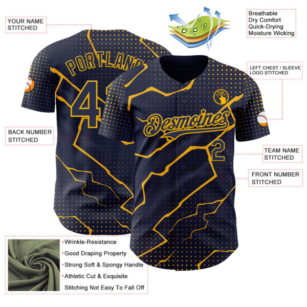 Custom Navy Gold Lightning Polka Dot Authentic Baseball Jersey