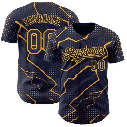 Custom Navy Gold Lightning Polka Dot Authentic Baseball Jersey
