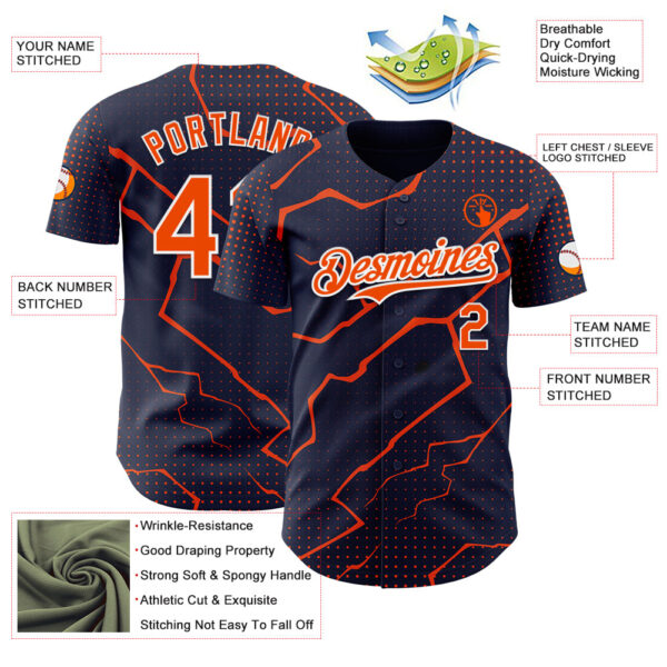 Custom Navy Orange-White Lightning Polka Dot Authentic Baseball Jersey