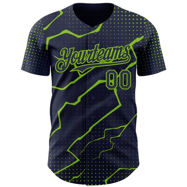 Custom Navy Neon Green Lightning Polka Dot Authentic Baseball Jersey