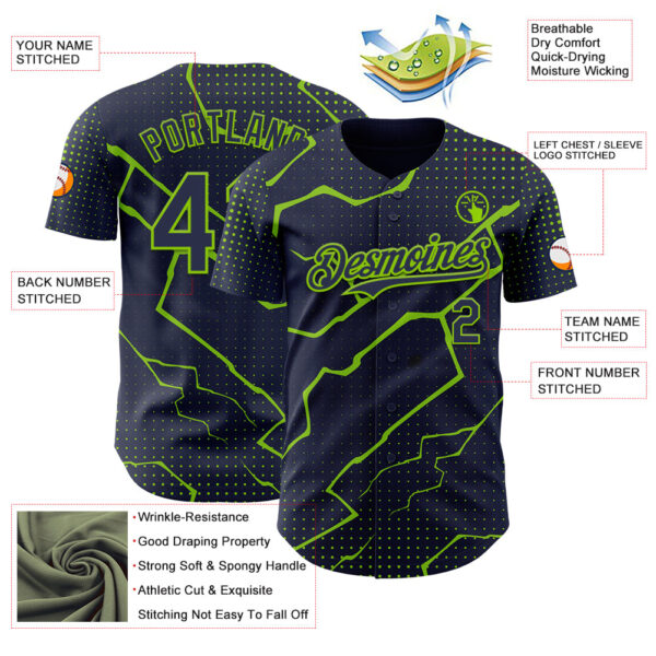 Custom Navy Neon Green Lightning Polka Dot Authentic Baseball Jersey