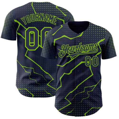 Custom Navy Neon Green Lightning Polka Dot Authentic Baseball Jersey