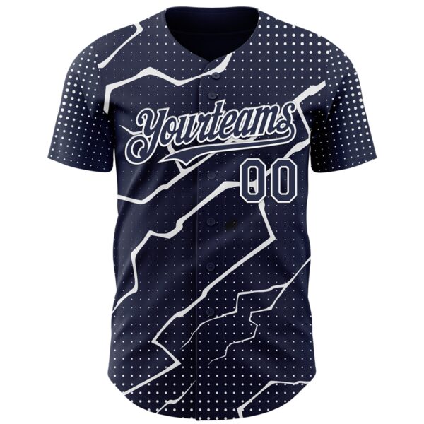 Custom Navy White Lightning Polka Dot Authentic Baseball Jersey
