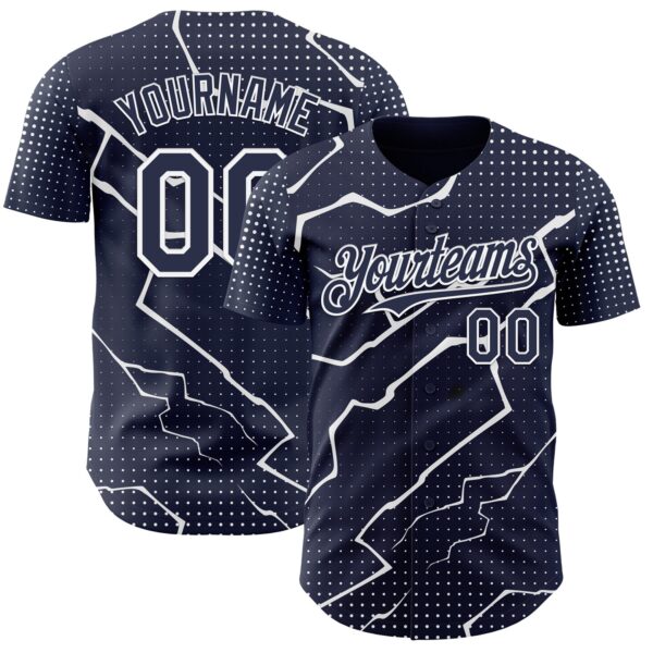 Custom Navy White Lightning Polka Dot Authentic Baseball Jersey