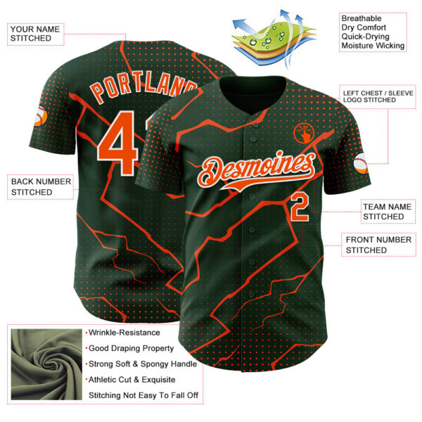Custom Green Orange-White Lightning Polka Dot Authentic Baseball Jersey