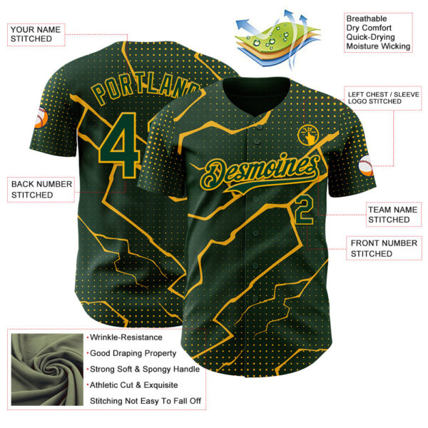 Custom Green Gold Lightning Polka Dot Authentic Baseball Jersey