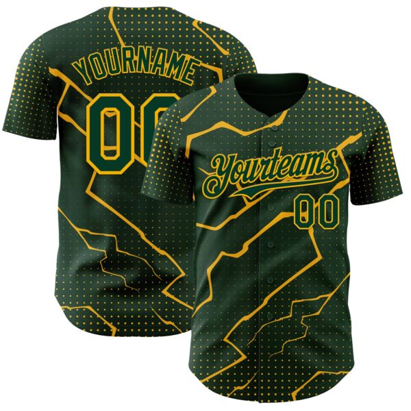 Custom Green Gold Lightning Polka Dot Authentic Baseball Jersey