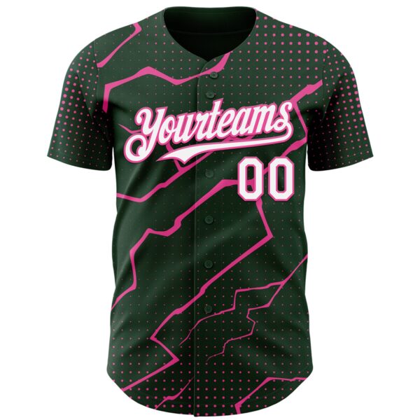 Custom Green White-Pink Lightning Polka Dot Authentic Baseball Jersey