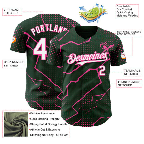 Custom Green White-Pink Lightning Polka Dot Authentic Baseball Jersey