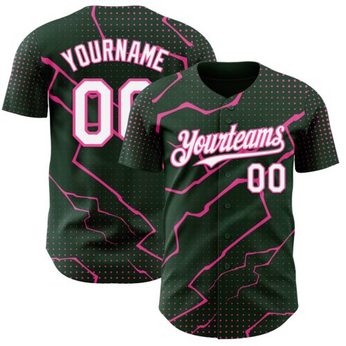 Custom Green White-Pink Lightning Polka Dot Authentic Baseball Jersey
