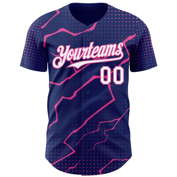 Custom Royal White-Pink Lightning Polka Dot Authentic Baseball Jersey
