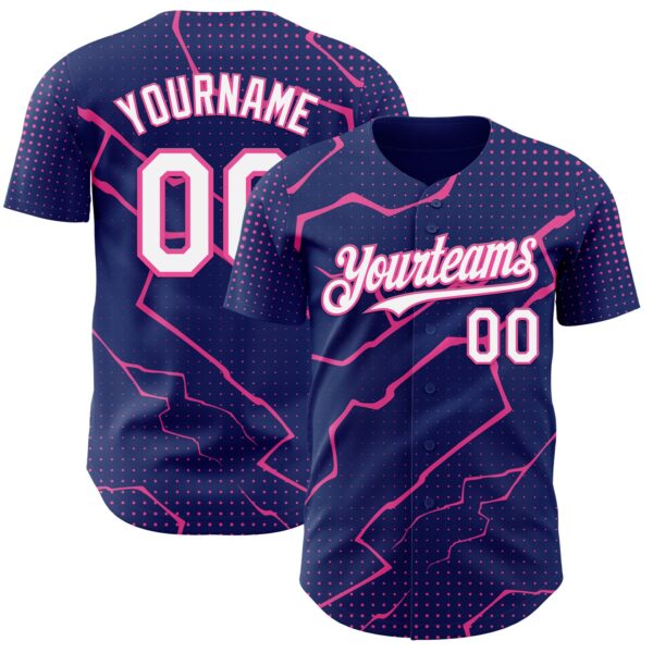 Custom Royal White-Pink Lightning Polka Dot Authentic Baseball Jersey