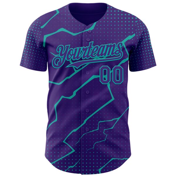 Custom Purple Aqua Lightning Polka Dot Authentic Baseball Jersey