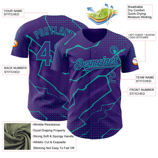 Custom Purple Aqua Lightning Polka Dot Authentic Baseball Jersey