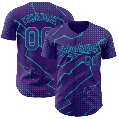 3DPattern12741 Custom Purple Aqua Lightning Polka Dot Authentic Baseball Jersey