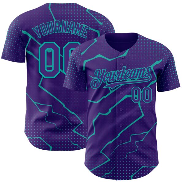Custom Purple Aqua Lightning Polka Dot Authentic Baseball Jersey