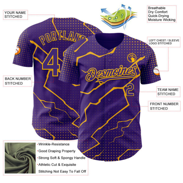 Custom Purple Gold Lightning Polka Dot Authentic Baseball Jersey