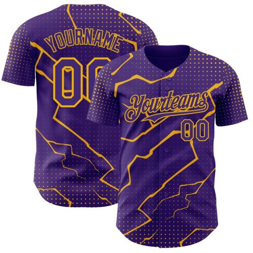 3DPattern12742 Custom Purple Gold Lightning Polka Dot Authentic Baseball Jersey