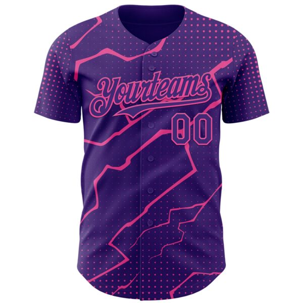 Custom Purple Pink Lightning Polka Dot Authentic Baseball Jersey