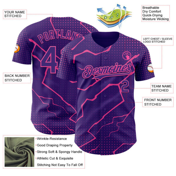 Custom Purple Pink Lightning Polka Dot Authentic Baseball Jersey