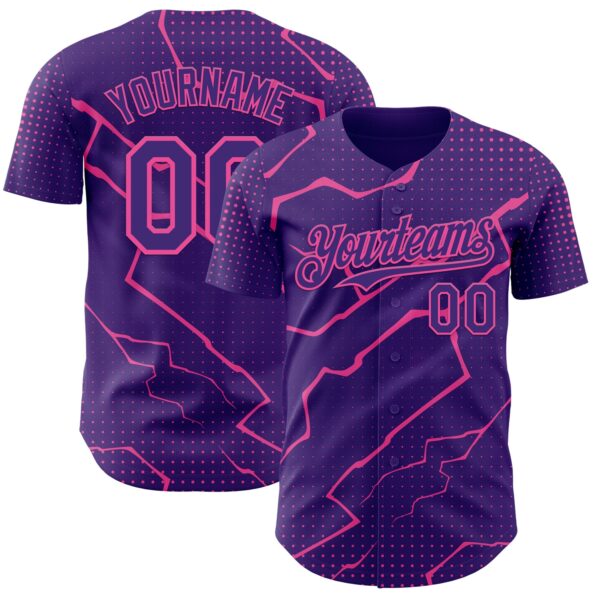 Custom Purple Pink Lightning Polka Dot Authentic Baseball Jersey
