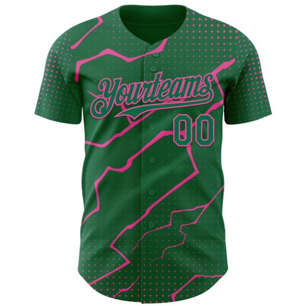 Custom Kelly Green Pink Lightning Polka Dot Authentic Baseball Jersey
