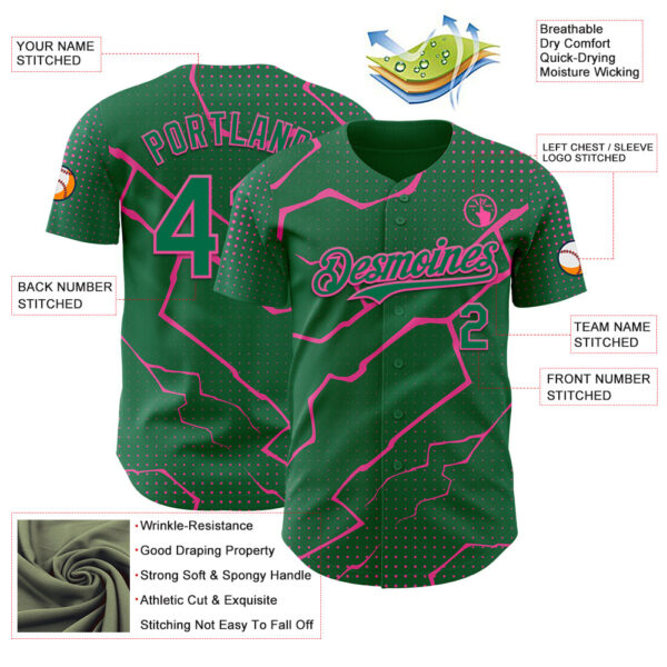 Custom Kelly Green Pink Lightning Polka Dot Authentic Baseball Jersey