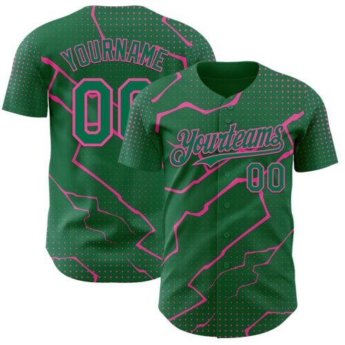 Custom Kelly Green Pink Lightning Polka Dot Authentic Baseball Jersey
