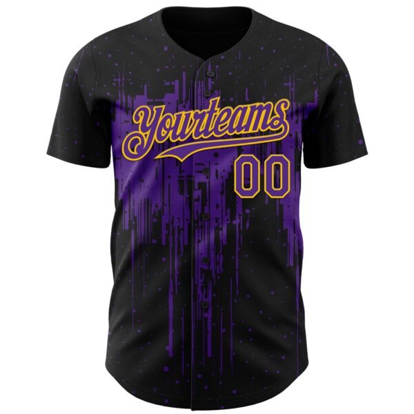 Custom Black Purple-Yellow Dripping Splatter Paint Authentic Baseball Jersey