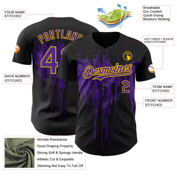 Custom Black Purple-Yellow Dripping Splatter Paint Authentic Baseball Jersey