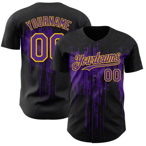 Custom Black Purple-Yellow Dripping Splatter Paint Authentic Baseball Jersey