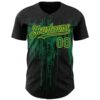 Custom Black Kelly Green-Yellow Dripping Splatter Paint Authentic Baseball Jersey