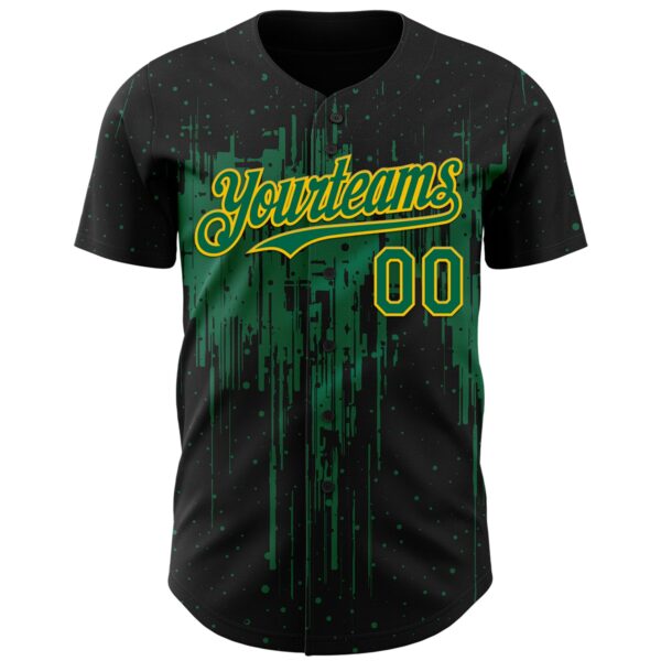 Custom Black Kelly Green-Yellow Dripping Splatter Paint Authentic Baseball Jersey