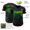 Custom Black Kelly Green-Yellow Dripping Splatter Paint Authentic Baseball Jersey