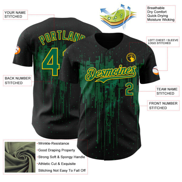 Custom Black Kelly Green-Yellow Dripping Splatter Paint Authentic Baseball Jersey
