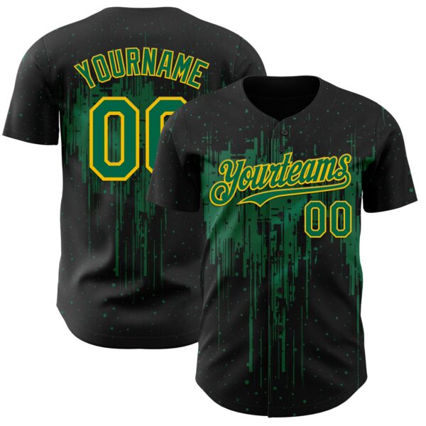Custom Black Kelly Green-Yellow Dripping Splatter Paint Authentic Baseball Jersey