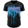 Custom Black Sky Blue-Pink Dripping Splatter Paint Authentic Baseball Jersey