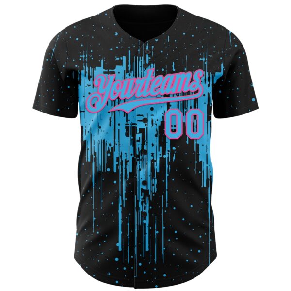 Custom Black Sky Blue-Pink Dripping Splatter Paint Authentic Baseball Jersey