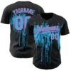 Custom Black Sky Blue-Pink Dripping Splatter Paint Authentic Baseball Jersey