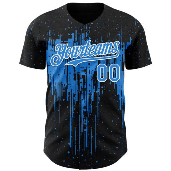 Custom Black Powder Blue-White Dripping Splatter Paint Authentic Baseball Jersey