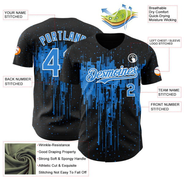 Custom Black Powder Blue-White Dripping Splatter Paint Authentic Baseball Jersey