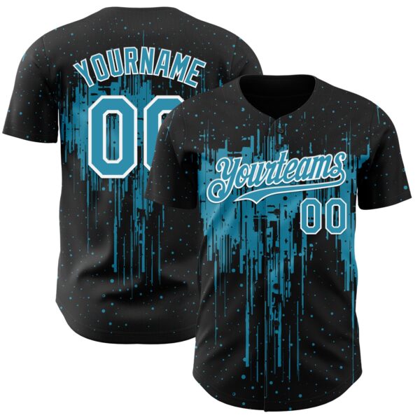Custom Black Panther Blue-White Dripping Splatter Paint Authentic Baseball Jersey