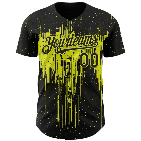 Custom Black Neon Yellow Dripping Splatter Paint Authentic Baseball Jersey